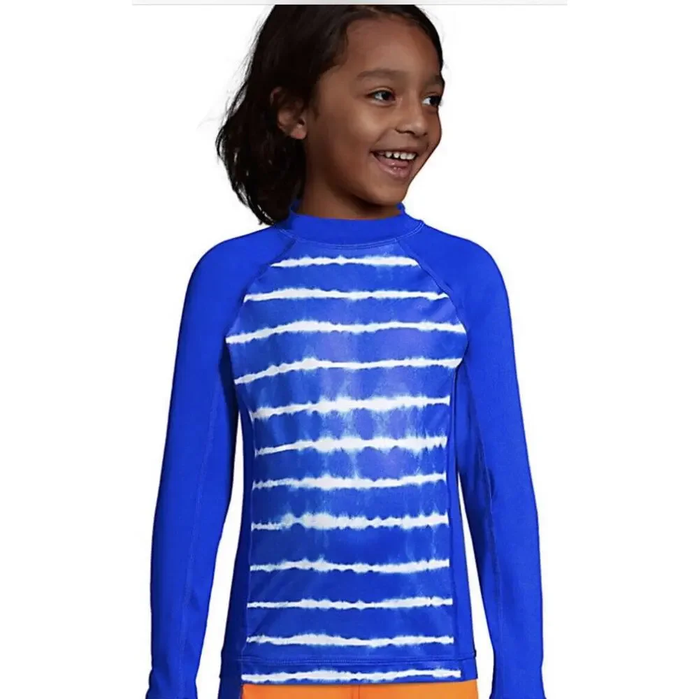 NEW Lands' End Boys Rash Guard Swim Shirt X-Small (4/5) UV 50 Long‎ Sleeve NWT